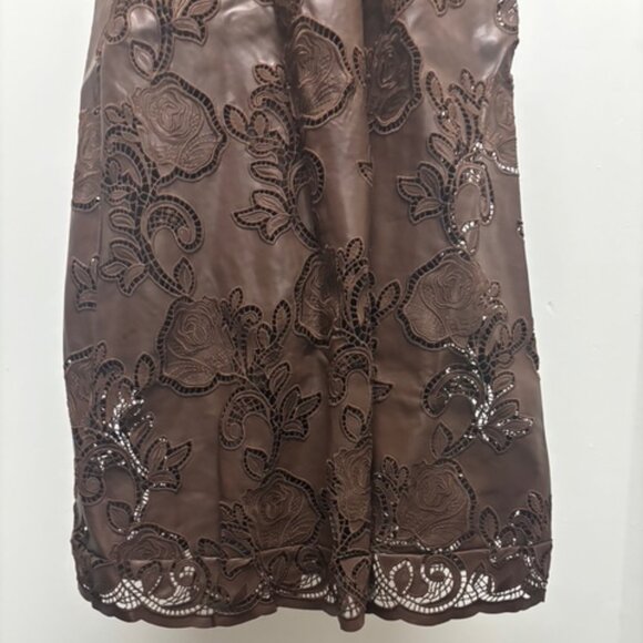 ONLY 1 LEFT! NWOT - Embroidered Dark Brown Leather Dress - Picture 9 of 10